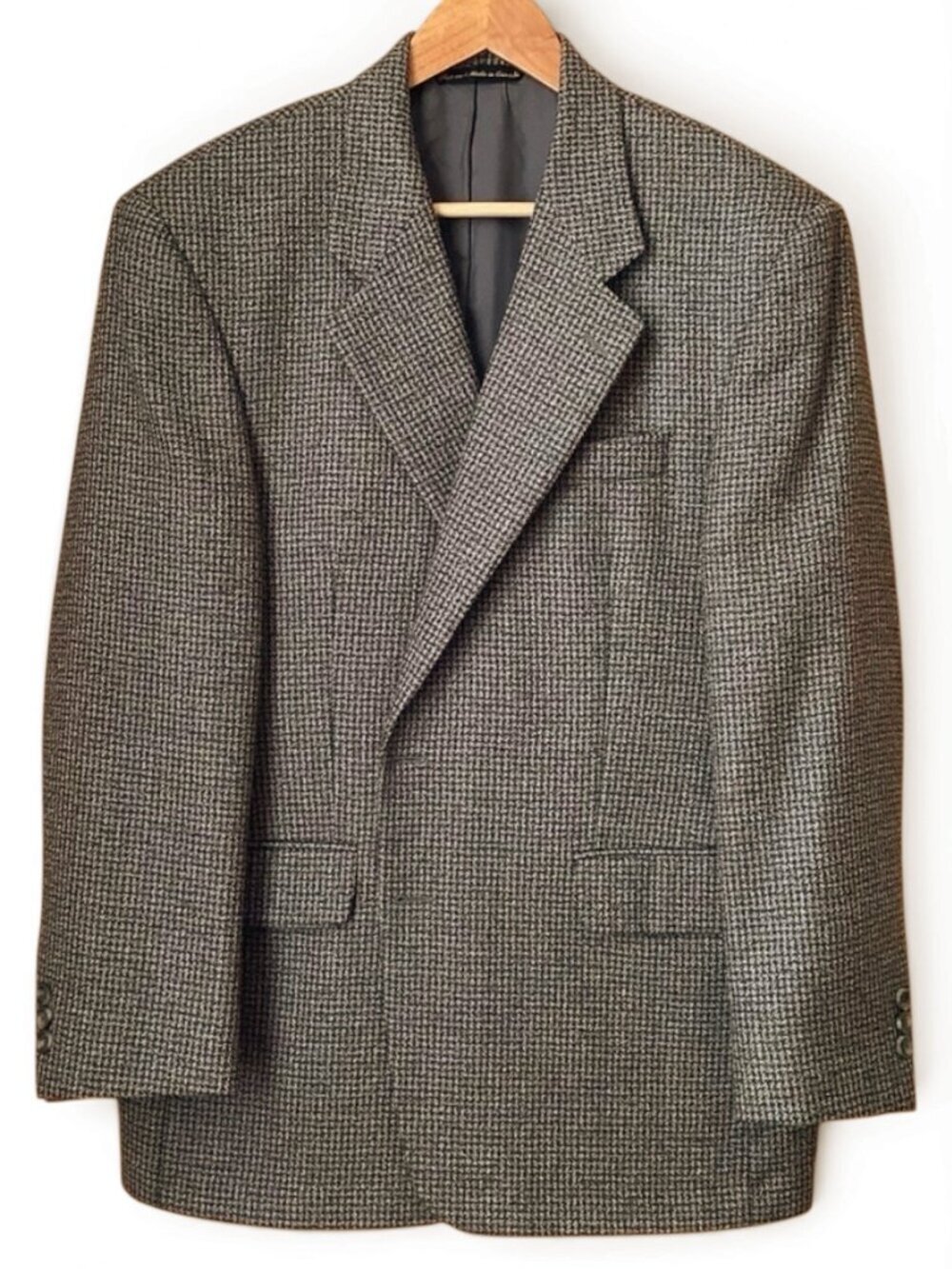 VINTAGE Shipley Houndstooth Wool Blazer 42S Green Tweed Dark Academia